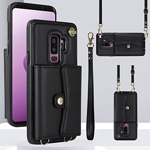 Asuwish Калъф за телефон Samsung Galaxy S9 Plus, една Чанта-портфейл с RFID Заключване, Държач за кредитни карти,