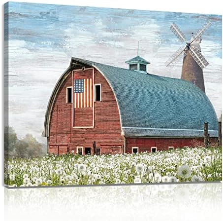 Стенно Изкуство С Участието на Ферма В Бараката - Непринуден Декор Фермерска къща от Платно В Рамка 15x12
