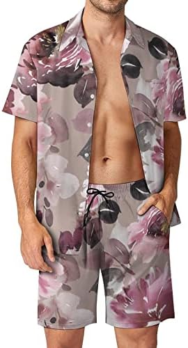 Мъжки Хавайски Ризи и Панталони с копчета с къс ръкав и Акварельными цветя, Лятна Плажно Облекло, Спортно облекло Свободно Намаляване на
