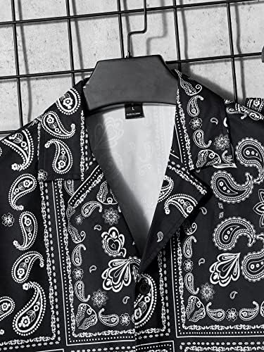 Мъжко облекло от две части NIBHZ, Мъжка Риза и къси панталони с принтом Пейсли (Цвят: черно-бял, Размер: Голям)