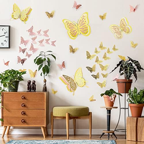 64 Бр. Стенен Декор с пеперуди, 3D Стикери за стена с Пеперуди за украса на Спалнята на Момичетата, Стенен Декор