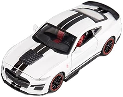 Мащабна модел на превозното средство за Ford Mustang Shelby GT500 Модел на спортен автомобил от сплав, Монолитен под налягане, Метален Звук светлина в съотношение 1:32 (Бял цвят)