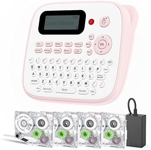 Pink Label Дейци-Преносима машина за производство на етикети D210S с 4 Ламинированными панделки, лесна за използване, принтер за етикети с QWERTY-клавиатура, адаптер за проме?