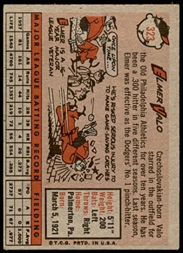 1958 Topps 323 Elmer Вало Лос Анджелис Доджърс (Бейзбол карта) VG Dodgers