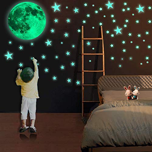 Светещи в Тъмното Стикери за стена със Звездите и Луната за Детска стая, Светещи Стикери за стена, Реалистични