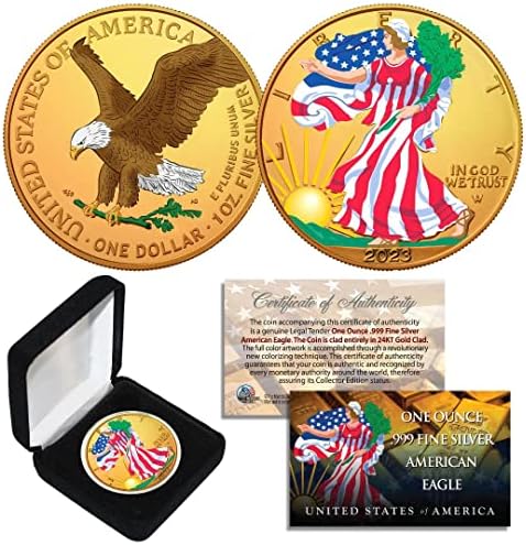 Комбинирана монета 24-каратово Злато с gilding/Цвят 2017 Американски Сребърен Орел 1 Унция .999 w/Кутия
