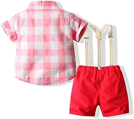 Комплекти риза и вратовръзка за малки момчета Kimocat, Тъкани Топ с дълги ръкави + Лък + Шорти на спагети презрамки-подтяжках,