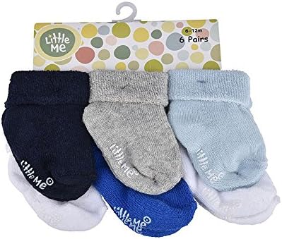 Чорапи Little Me За малки момчета, 6 опаковки, Чорапи с белезници От Плътен Памук, Хавлиени кърпи За Новородени Деца, Асорти