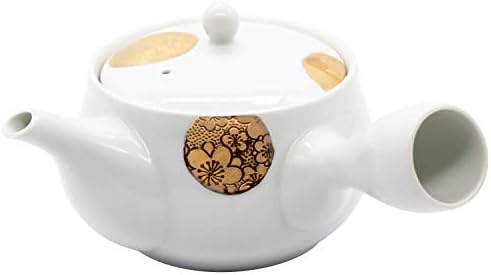 Чайникът Hasami Фаянс 477819 с цедка за чай, 11,8 течни унции (340 мл), златни дизайн Saimaru Герб Plum, Произведено в Япония