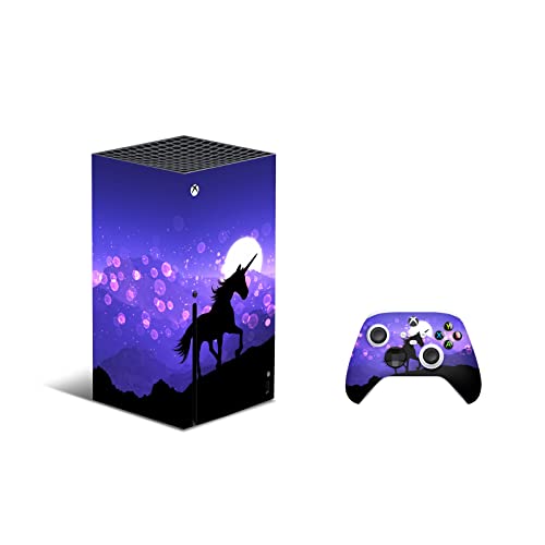 ZOOMHITSKINS, който е съвместим за Xbox Series X Кожа, Корица Series X Skin, Лилава Нощното небе Луната Еднорог