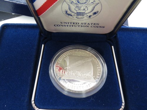 Сребърен Долар монета проба на Конституцията на Съединените Щати 1987 г. в Правителствена опаковка