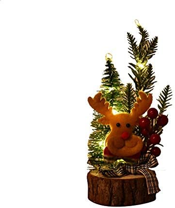 Мини Коледно дърво със светлини и Светящимся Дървено Дъно, Настолна Коледна Елха, Бижута, Малка Коледна Елха,