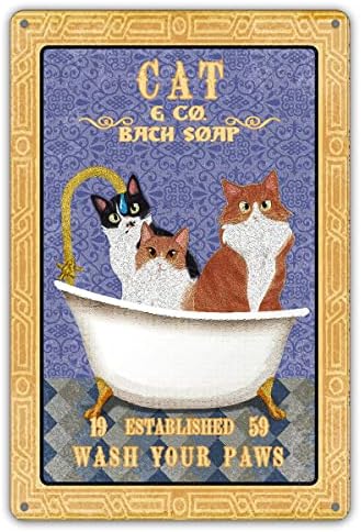 Забавен Цитат от Банята, Метална Лидице Знак, монтиран на стената Артистичен Интериор, Винтажное Сапун Cat & Co. За Банята, Знак Вымой Лапи за Домашен интериор на Банят?